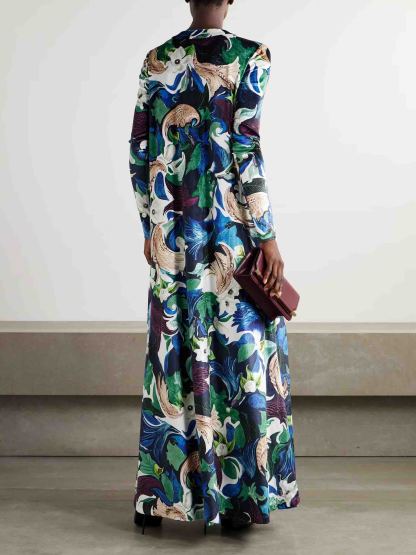 Unique Floral Print Long-sleeved Maxi Dress