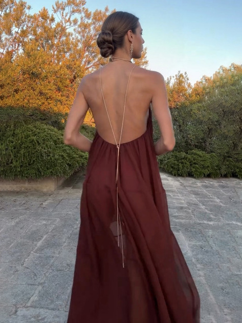 Elegant V-neck Chiffon Flowy Maxi Dress