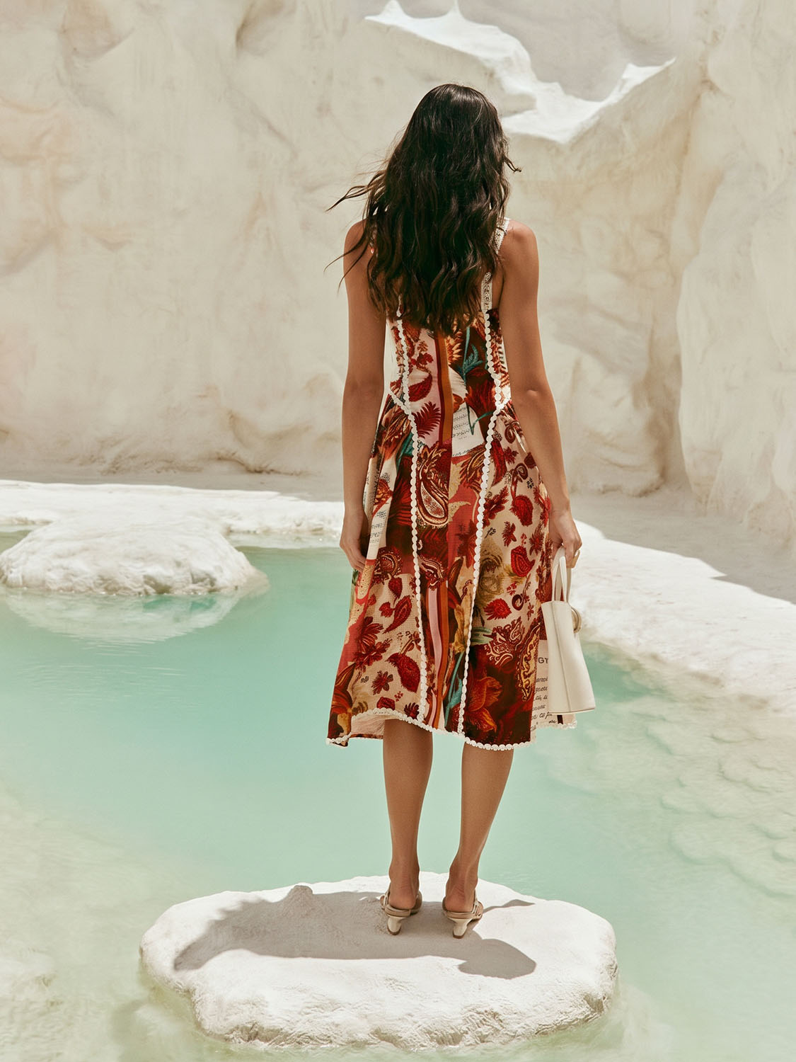 Bohemian Paisley Print Corset Midi Dress