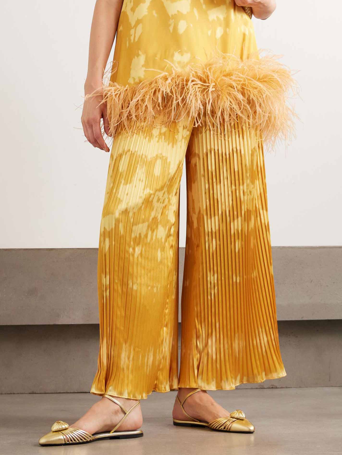 Exquisite Abstract Print Pleated Wide-Leg Pants