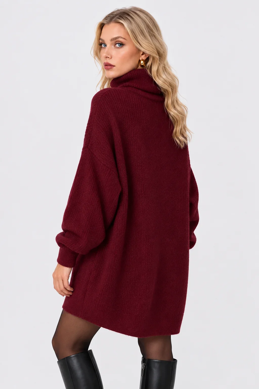 Turtleneck Drop Shoulder Oversized Knit Sweater Dress [erp-image:df08fbcbb6ba197978a5466e]