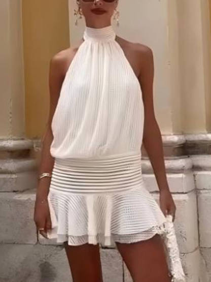 Elegant Cutout Backless Lace-Up Ruffle Mini Dress