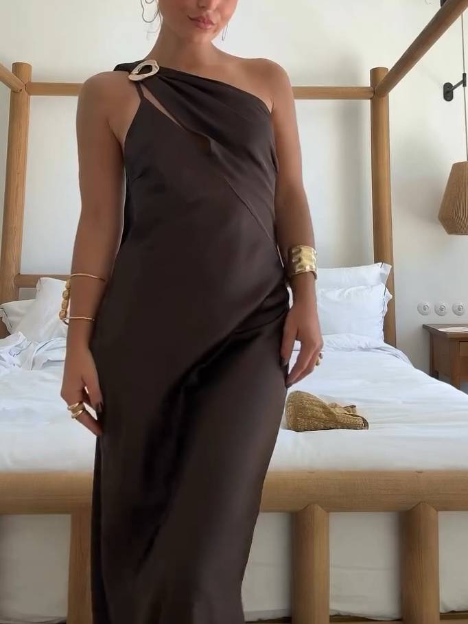Asymmetric Design Streamer Maxi Dress