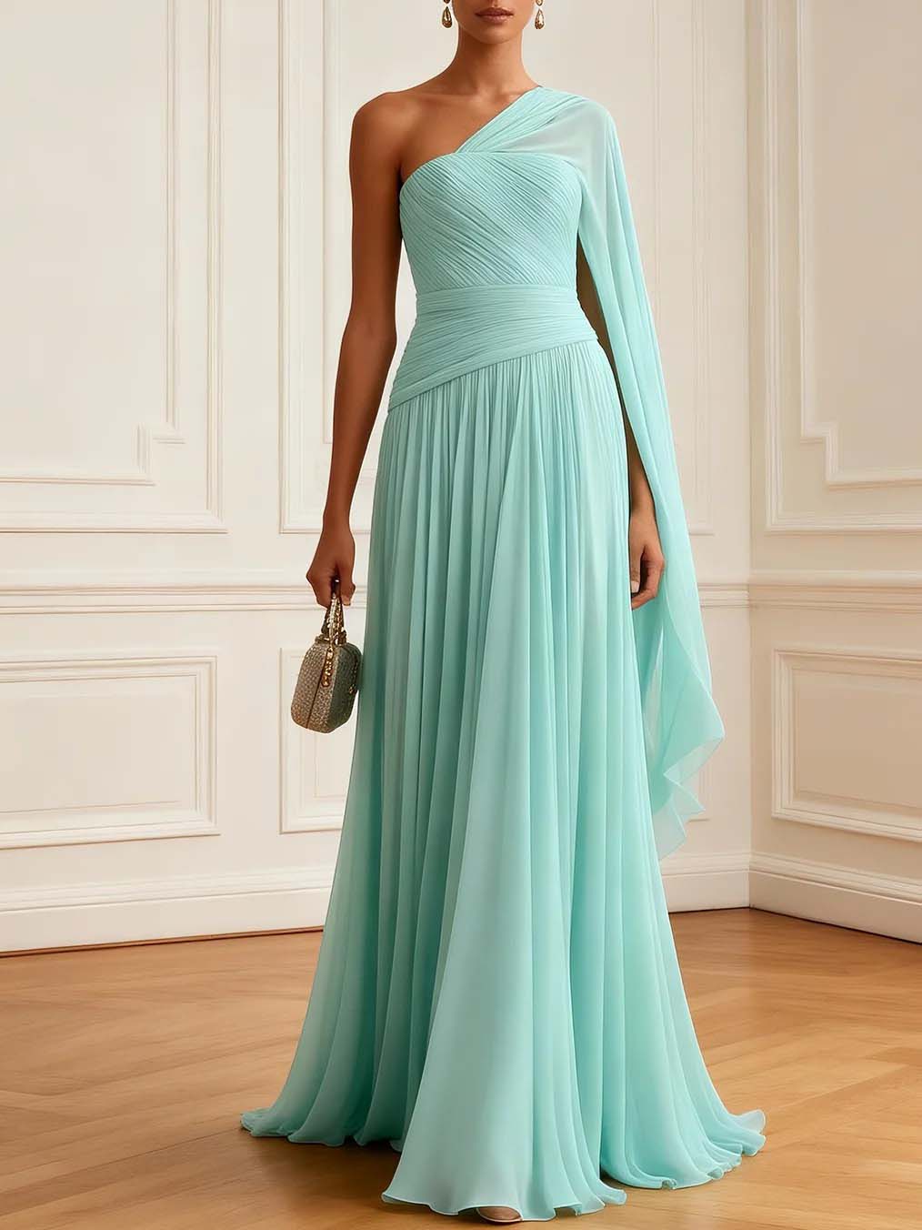Elegant One-Shoulder Ruched Maxi Dress