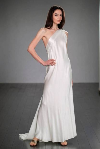 Slant Shoulder A- Line Maxi Dress