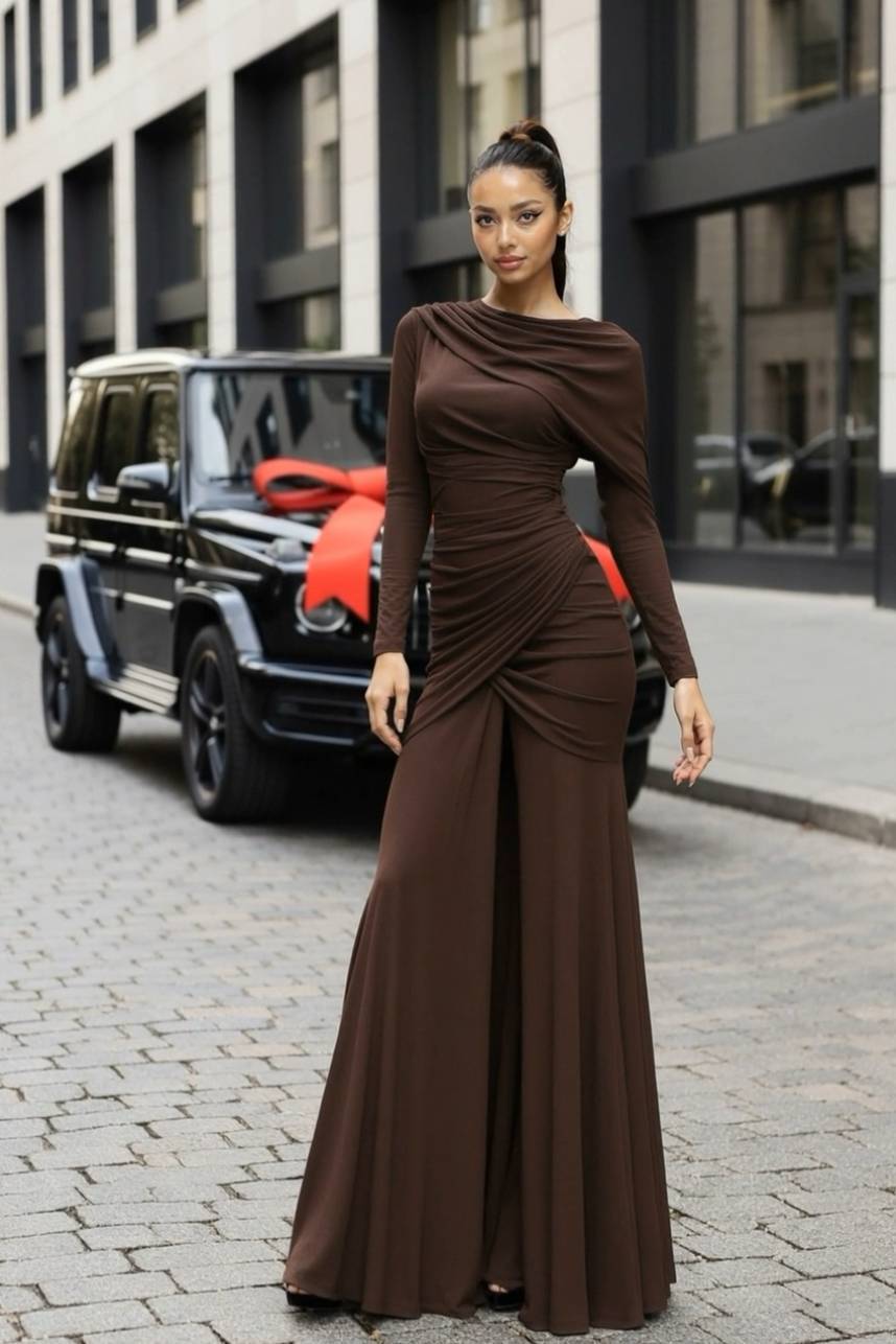 Shawl Design Pleated Maxi Dress