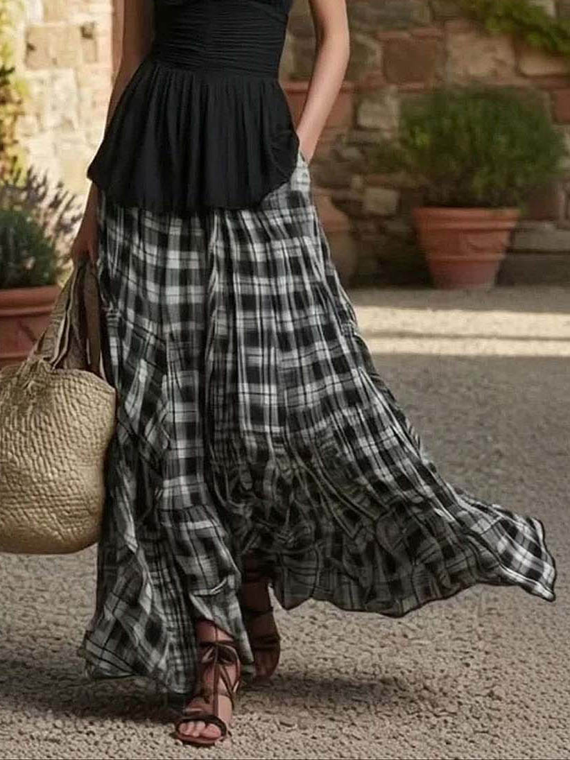 Casual Plaid Tank Top & Skirt Two-piece Set