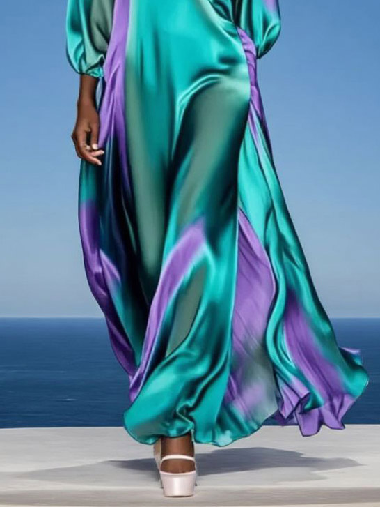 Luxury Satin Gradient V-Neck Maxi Dress