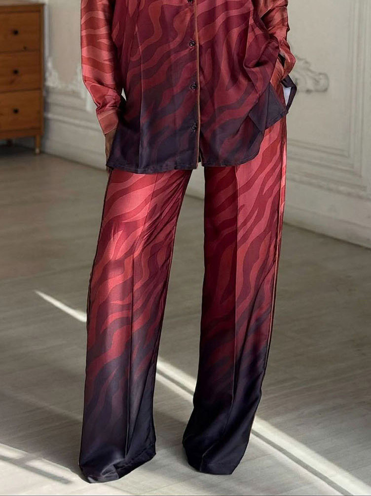 Exquisite Gradient Animal Print Satin Shirt