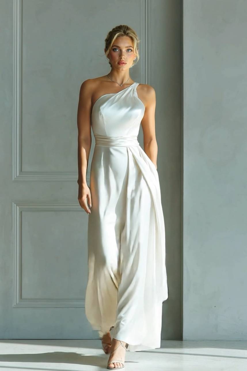 Slanted Collar High-Waist A- Line Maxi Dress 