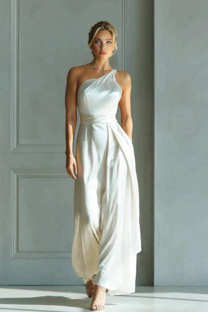 Slanted Collar High-Waist A- Line Maxi Dress 