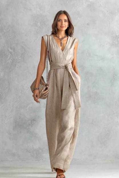 V-Neck Lace-Up Jumpsuit