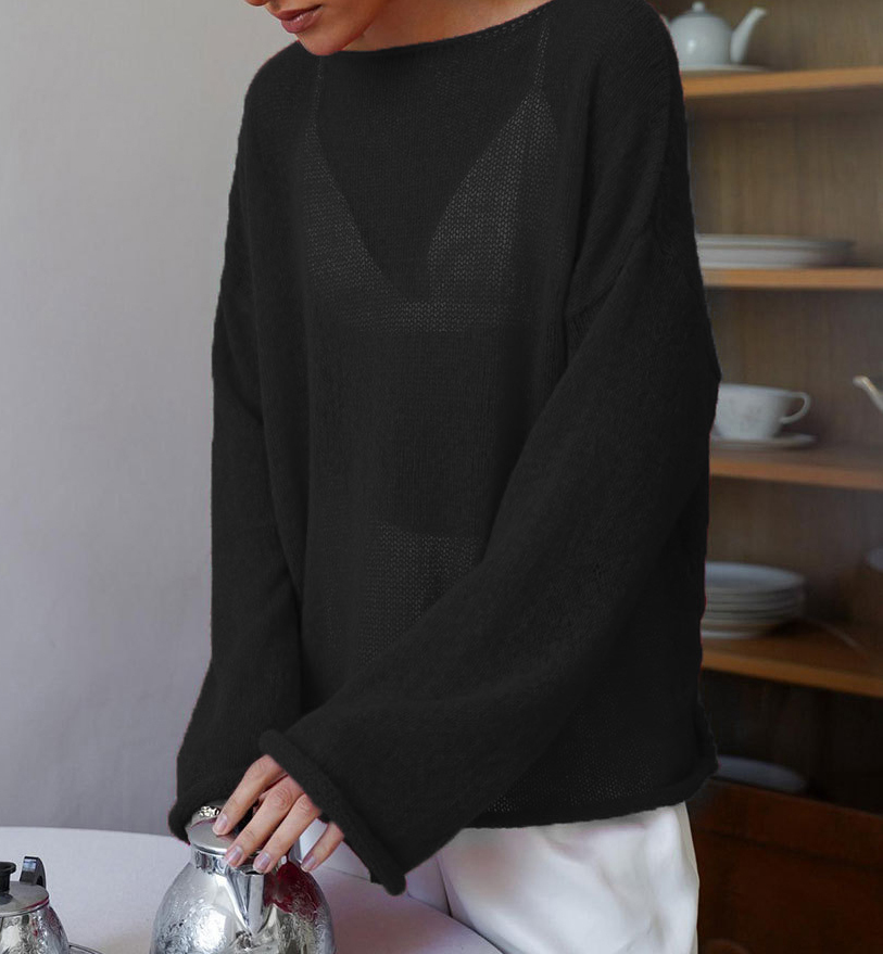 See-through Bell Sleeve Knitted T-shirt