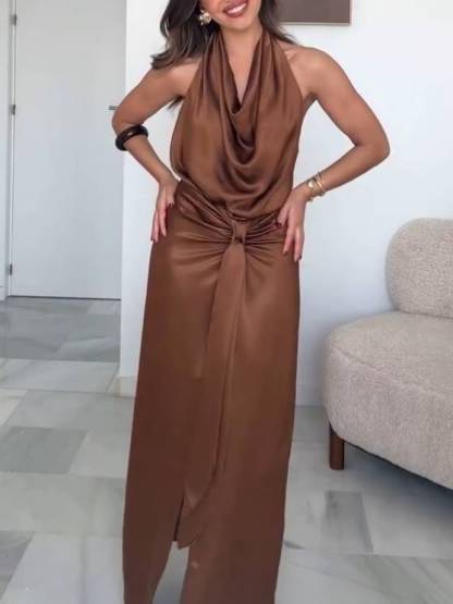 Swing Collar Slit Dress