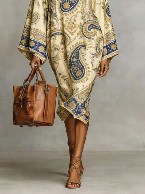 Retro Paisley Print Midi Dress