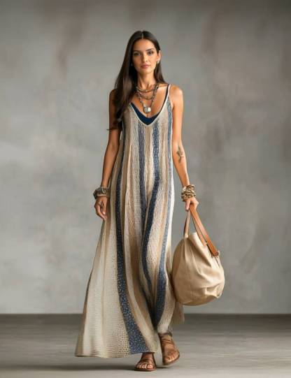 Knit Striped Slip Maxi Dress