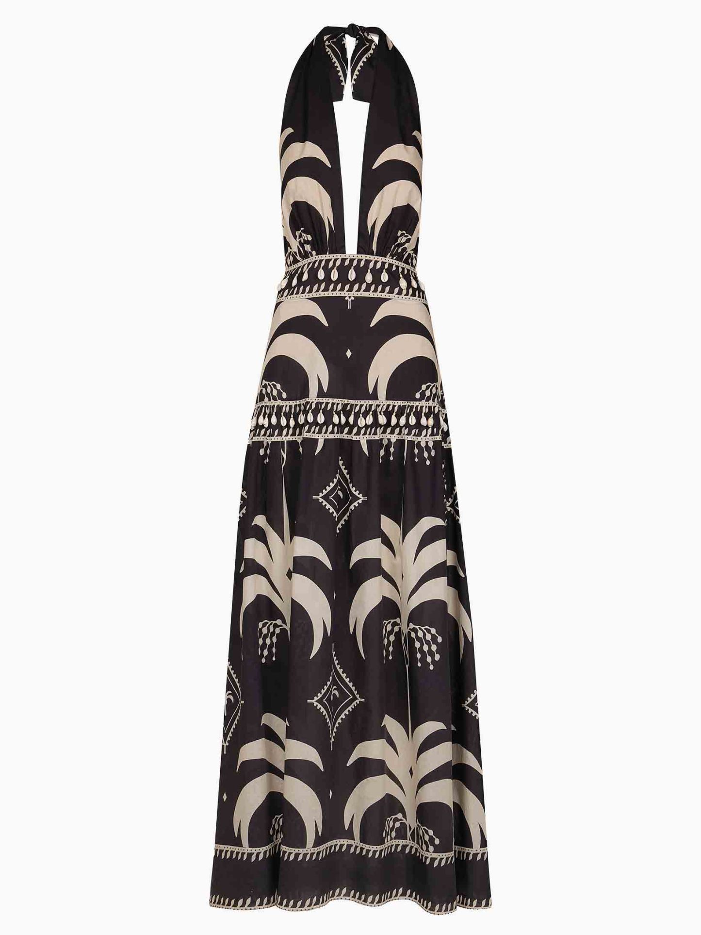 Retro Palm Leaf Print Halter Neck Maxi Dress