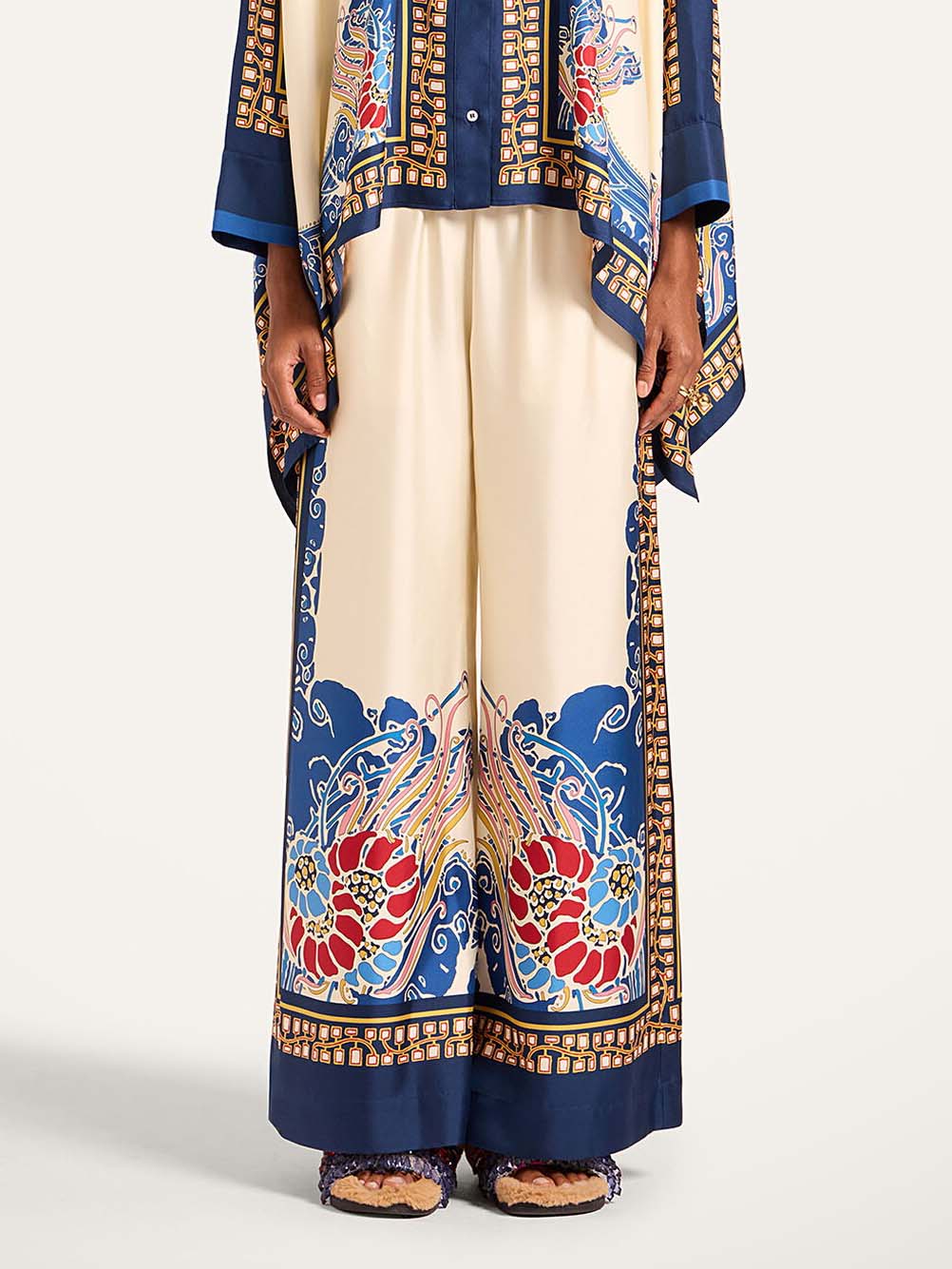 Elegant Bohemian Print Kimono Shirt Two-Piece Set