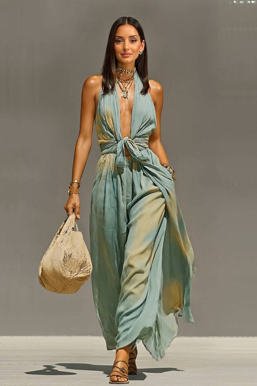 Vacation Style Lace-Up Jumpsuit