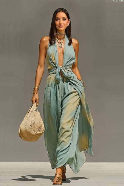 Vacation Style Lace-Up Jumpsuit