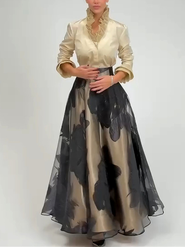 Elegant Satin Ruffled Top Two-piece Set