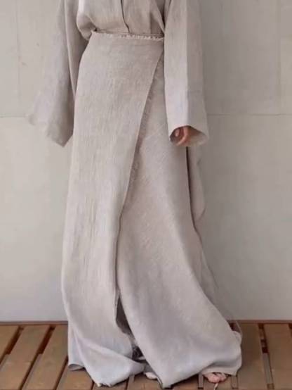 Stand Collar Shirt And Lace-up Skirt Suit