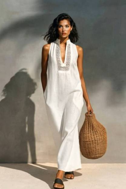 Hollow Design Stand Collar Maxi Dress