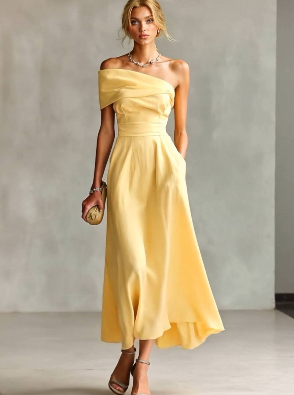 Off-shoulder High-waisted Dress