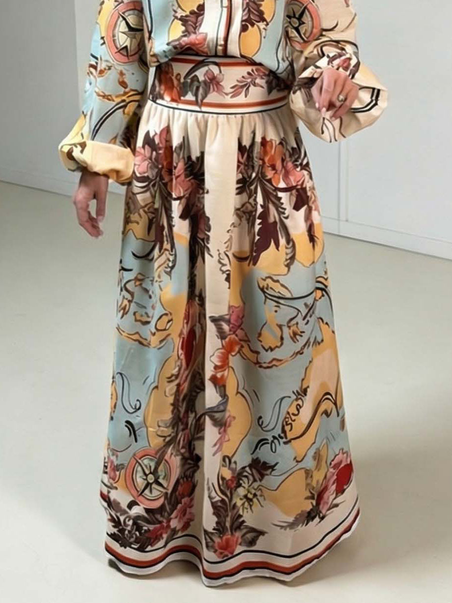 Retro Map Print Maxi Skirt