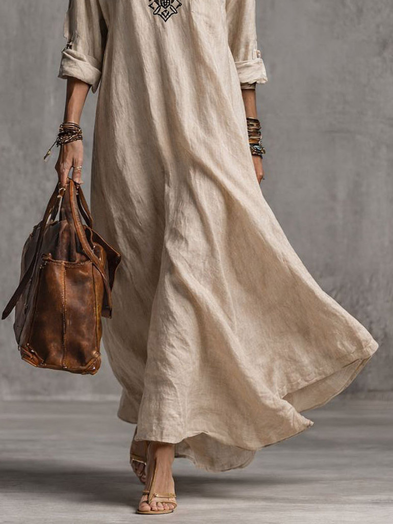 Casual Loose Embroidered Maxi Dress