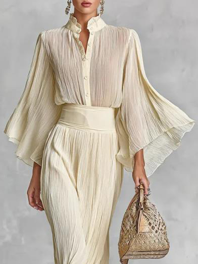 Elegant Pleated Top & Skirt Two-Piece Set