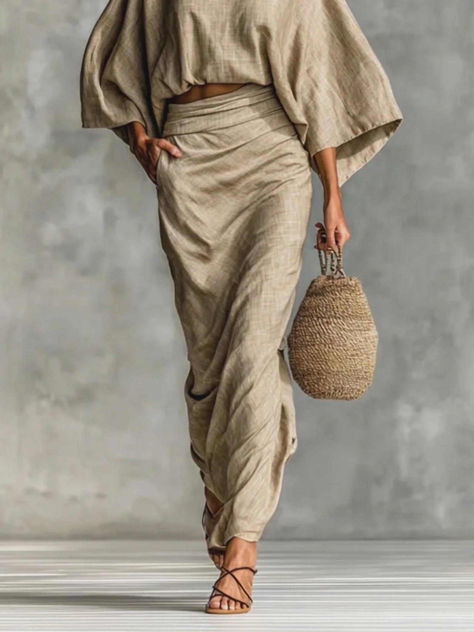 Casual Batwing Sleeve Top & Skirt Two-piece Set