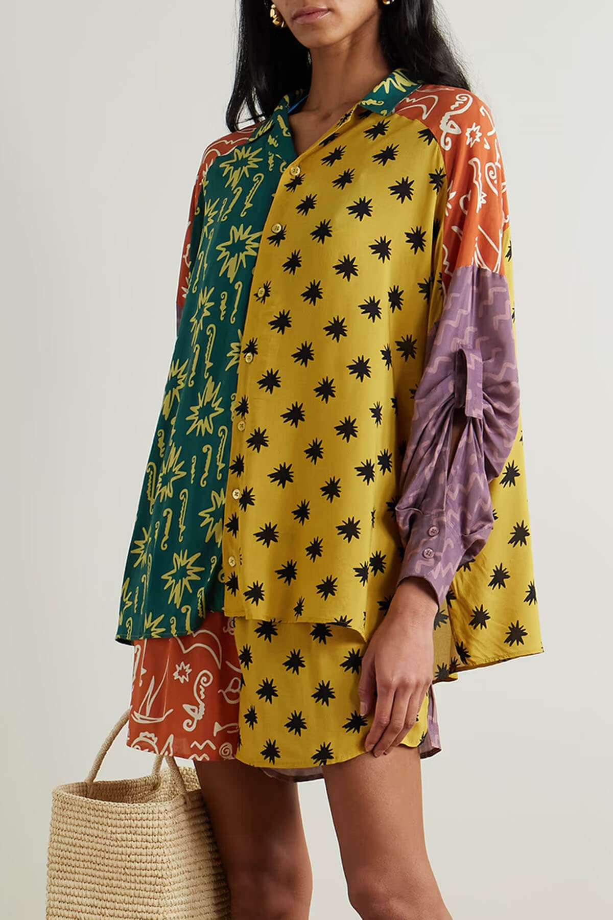 Unique Printed Crepe Shirt and Elastic Waist Shorts Set