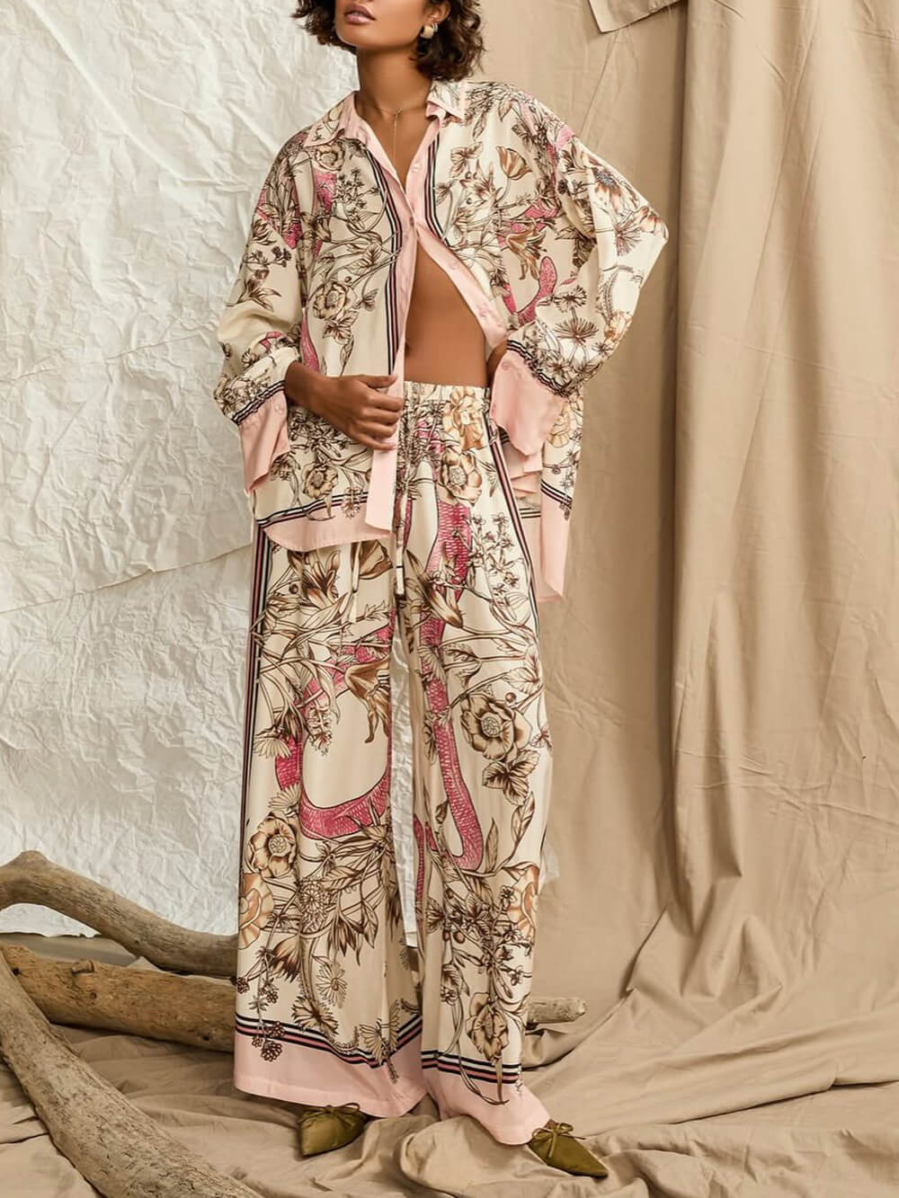 Unique Floral Print Loose Button-Down Oversized Shirt