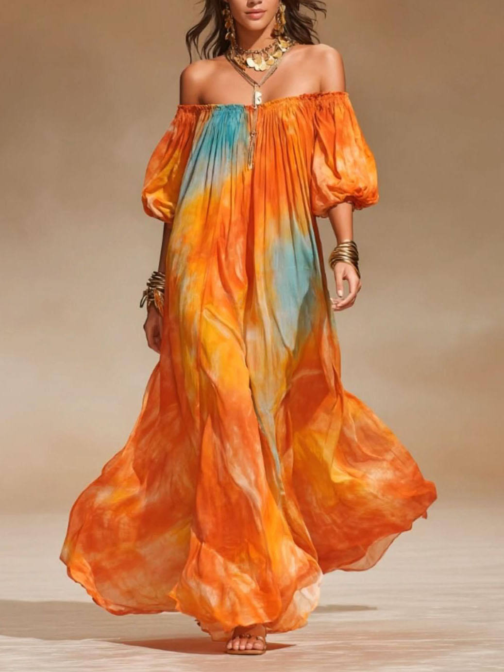 Sunset Gradient Flowy Beach Maxi Dress