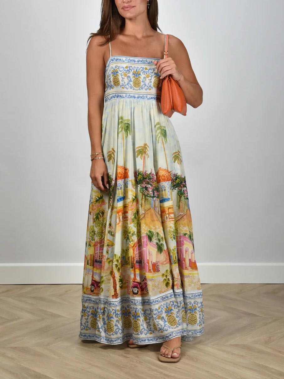 Unique Holiday Painted Print Sling Maxi Dress