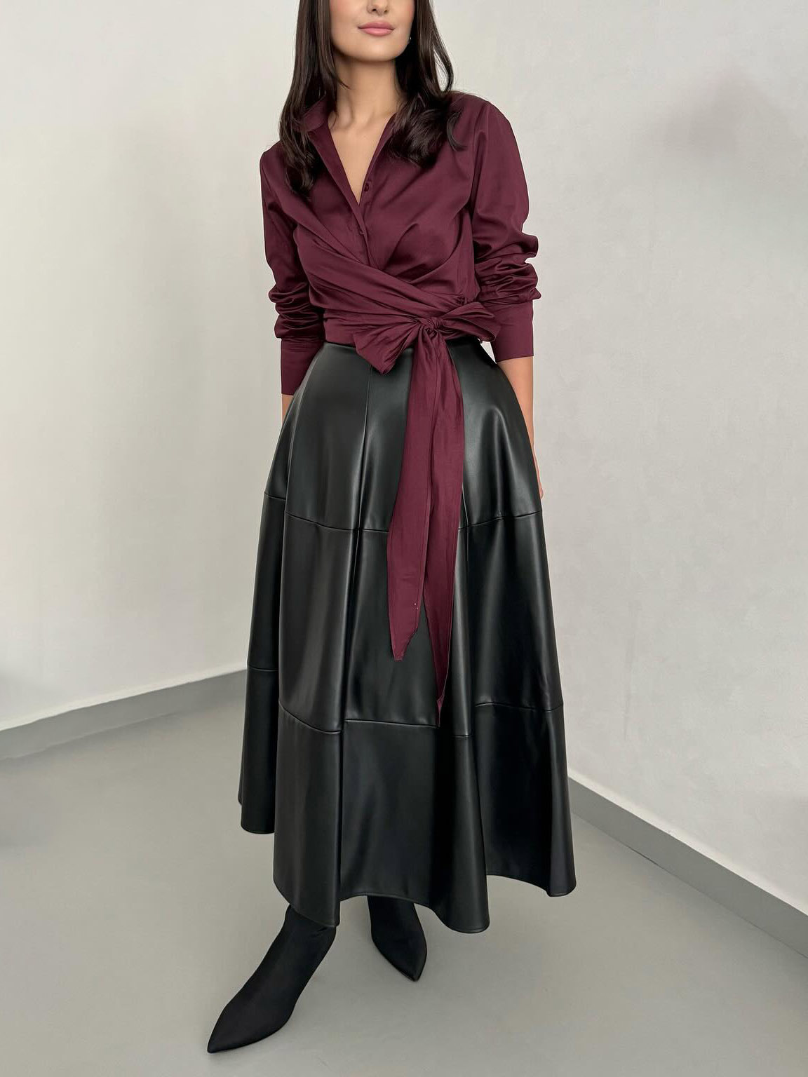 Stylish Wrap-style Tie-front Shirt Two-piece Set