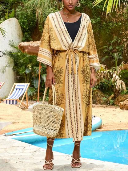 Beach Sun Protection Printed Cardigan Bikini Cover Up