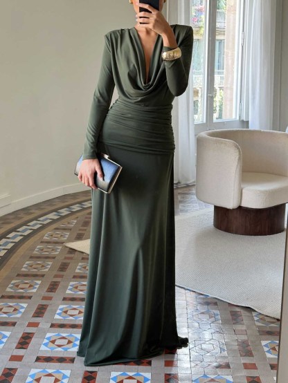 Elegant Draped Reversible Maxi Dress