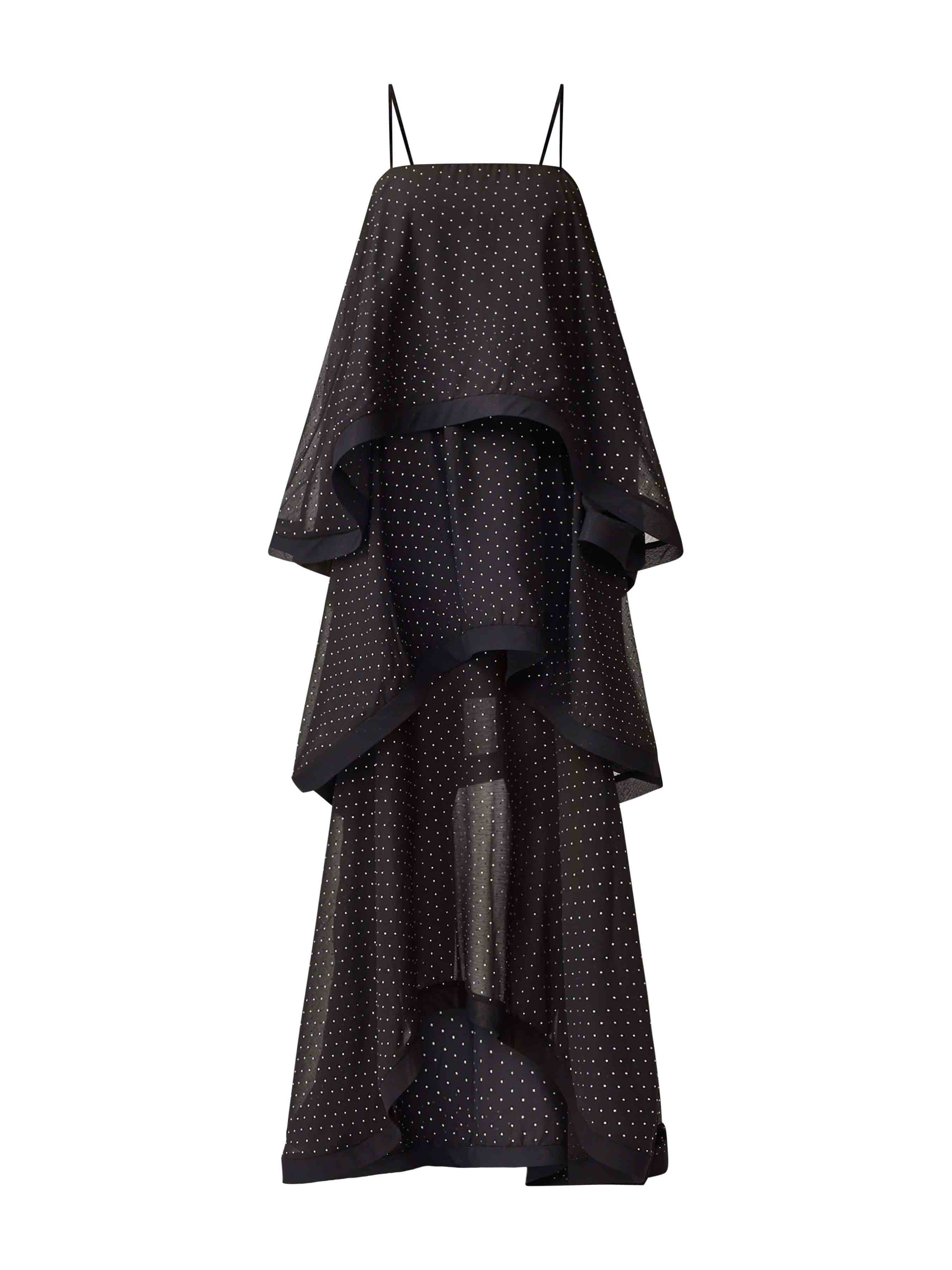 Egant Black Polka Dot Tiered Ruffle Maxi Dress