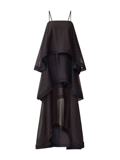 Egant Black Polka Dot Tiered Ruffle Maxi Dress