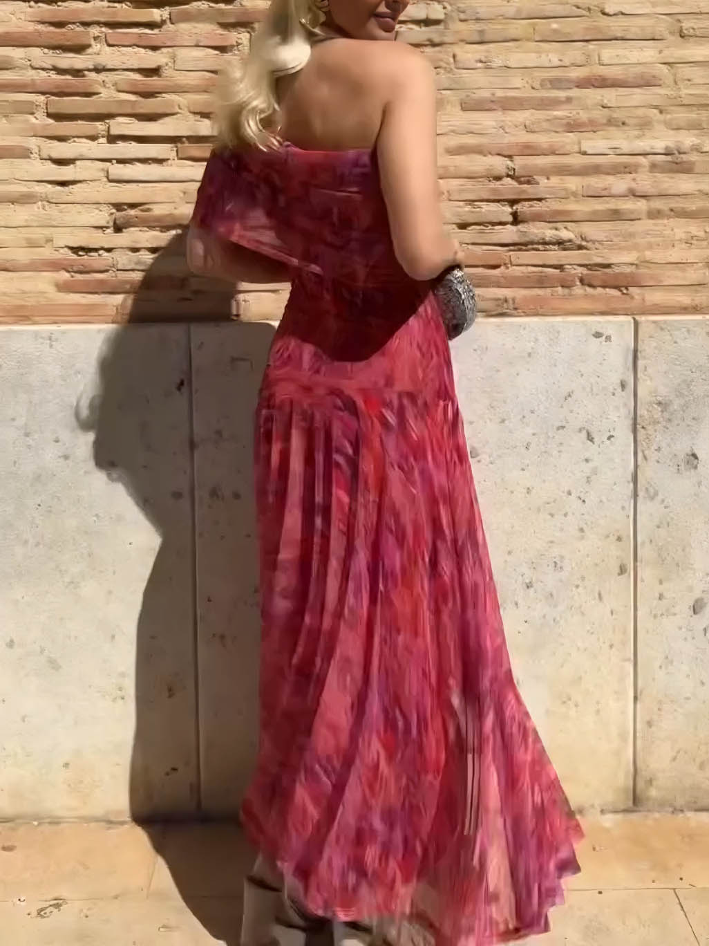 Elegant Abstract Mesh Print Maxi Dress