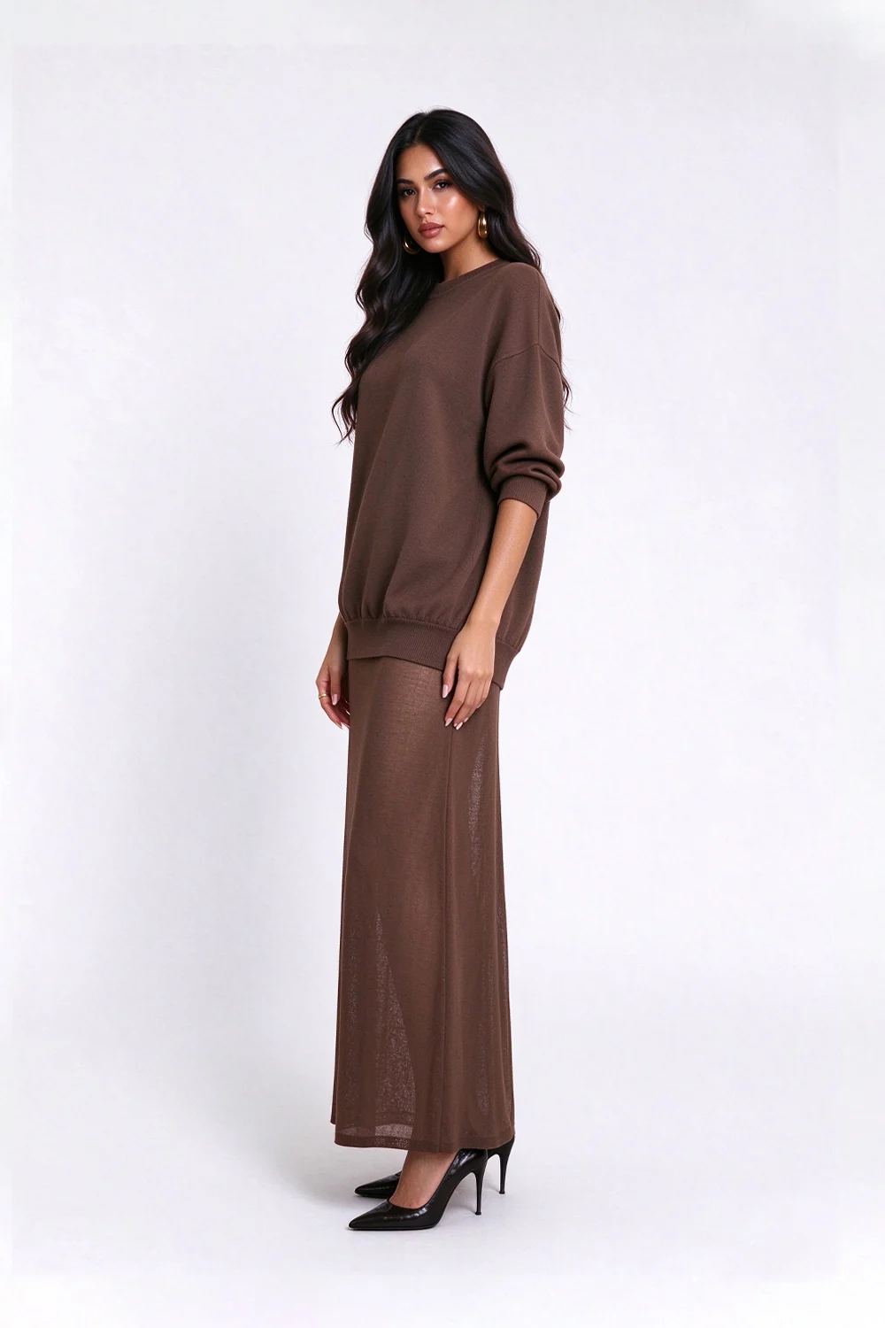 Knit Crew Neck Drop Shoulder Sheer Skirt Maxi Dress [erp-image:8b9edd34392a4b9e5e6ff051]