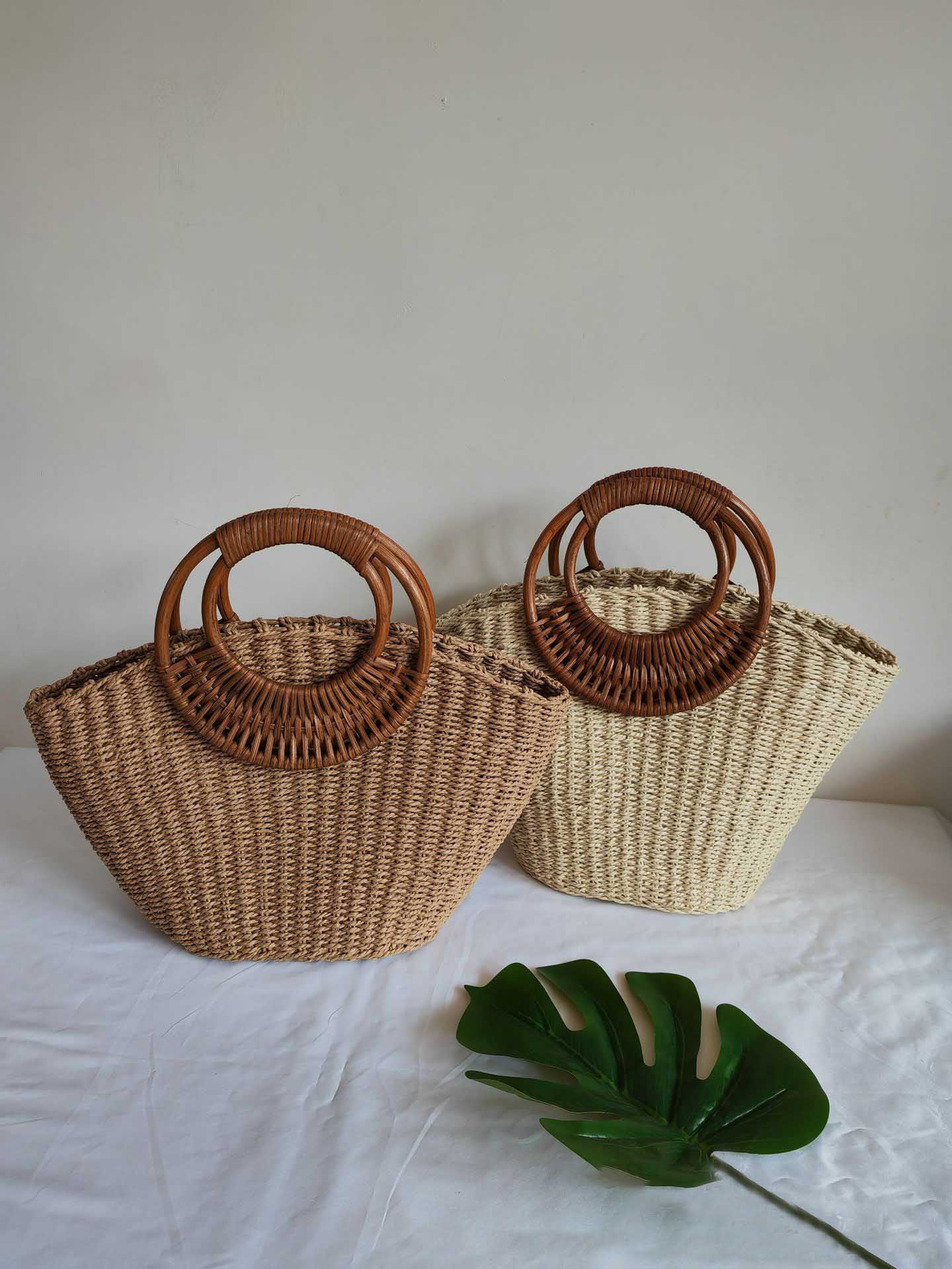 Exquisite Round Rattan Handle Straw Bag