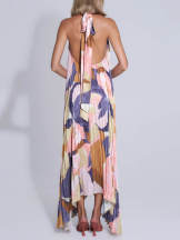 wave point pleated halterneck dress