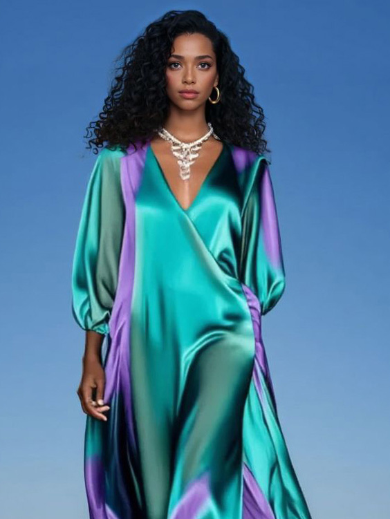 Luxury Satin Gradient V-Neck Maxi Dress