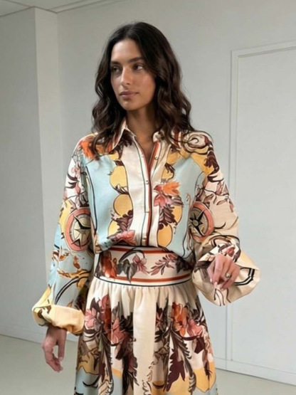 Retro Map Print Maxi Skirt