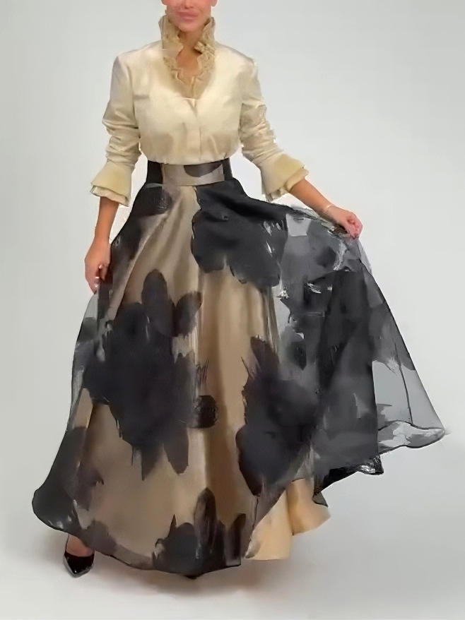 Elegant Satin Ruffled Top Two-piece Set