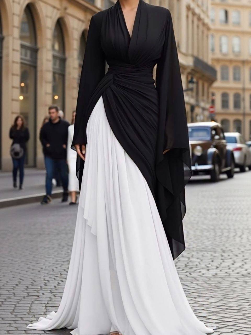 V-neck High-waisted A- Line Maxi Dress