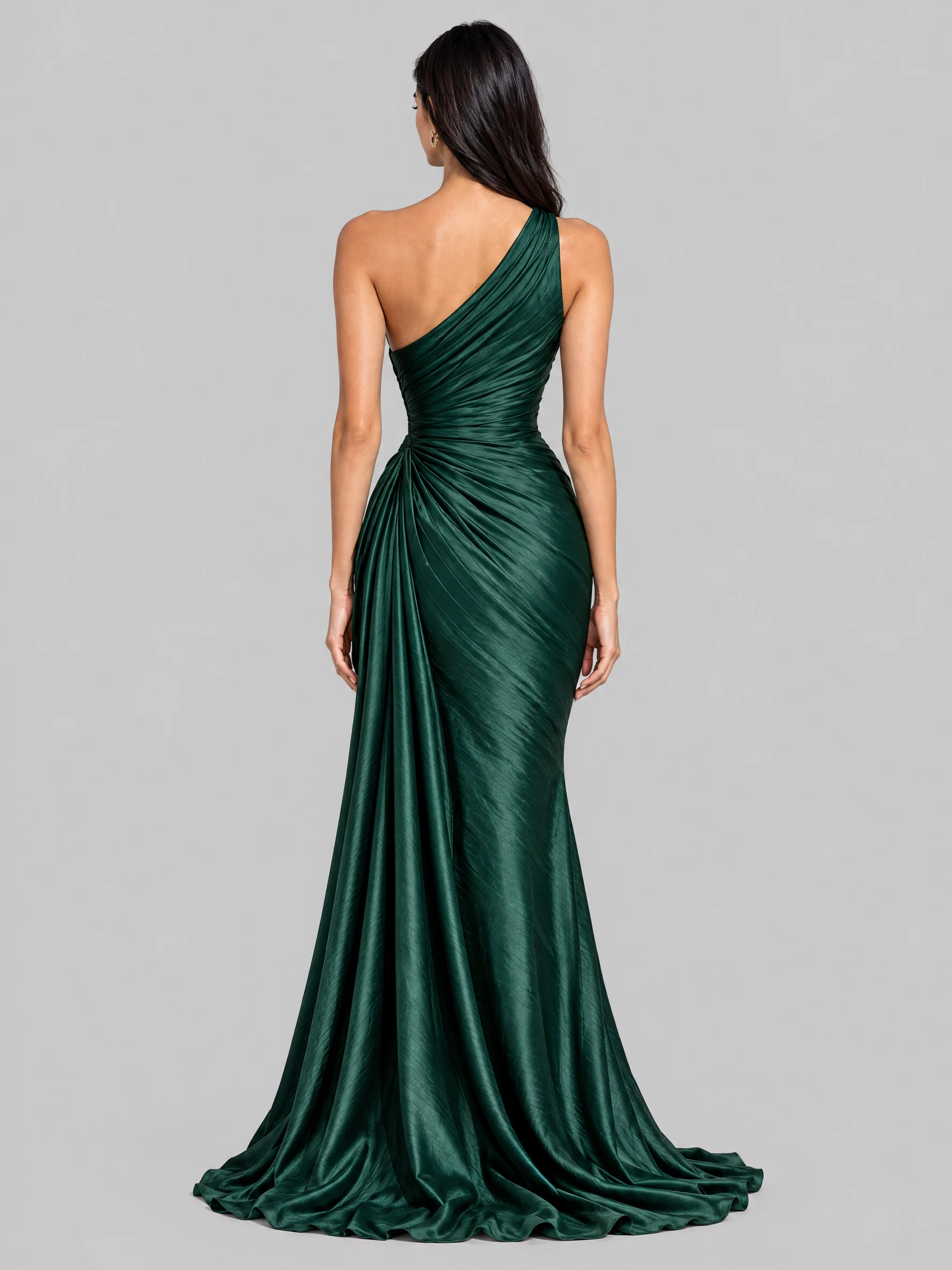 Emerald Green One Shoulder Ruched Satin Maxi Dress Elegant Evening Gown [erp-image:f10fd4c68947751761df0d5f]